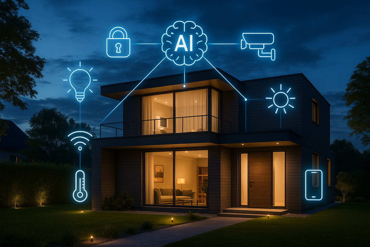 casa inteligente do futuro toda conectada com ia sem nenhum texto na imagem